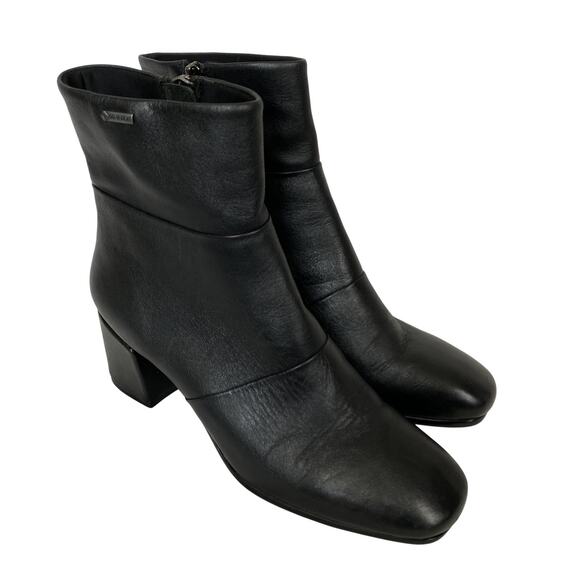Vtg Kenneth Cole Ankle Boot Womens 7.5 Black Leather Square Toe Chunky Heel 90s - Picture 1 of 15